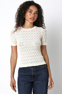 OLIVACEOUS CINDY RUFFLE OPEN KNIT TOP ECRU