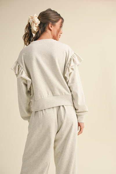 RUFFLE DETAIL SWEATSHIRT HEATHER GREY