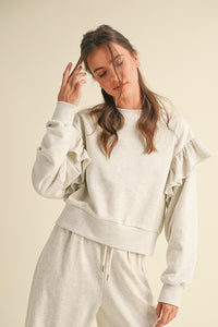 RUFFLE DETAIL SWEATSHIRT HEATHER GREY