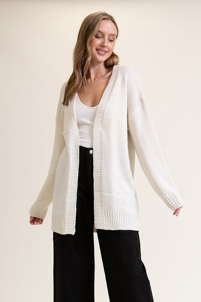 PEACE SIGN OPEN KNIT CARDIGAN IVORY BLACK