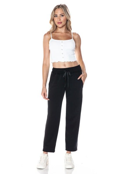 ARIELLA BLACK STRAIGHT LEG PANT WITH FAUX LEATHER DETAIL