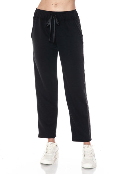 ARIELLA BLACK STRAIGHT LEG PANT WITH FAUX LEATHER DETAIL