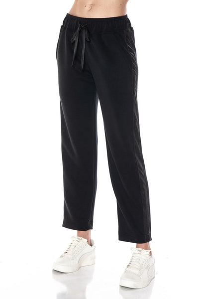 ARIELLA BLACK STRAIGHT LEG PANT WITH FAUX LEATHER DETAIL