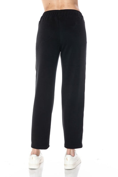 ARIELLA BLACK STRAIGHT LEG PANT WITH FAUX LEATHER DETAIL