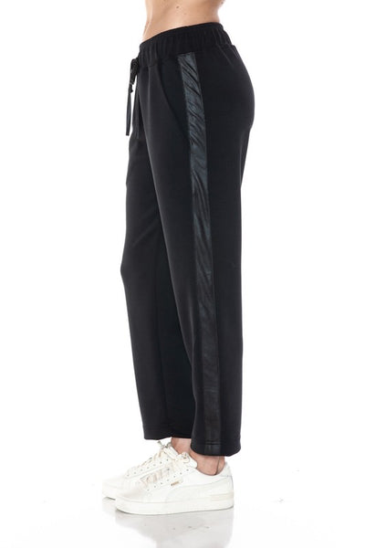 ARIELLA BLACK STRAIGHT LEG PANT WITH FAUX LEATHER DETAIL