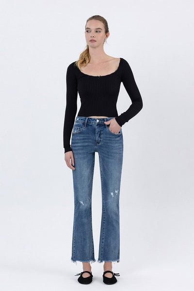 LOVERVET MID RISE FRAYED HEM ANKLE BOOTCUT JEANS EMERSON