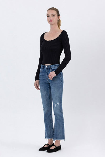 LOVERVET MID RISE FRAYED HEM ANKLE BOOTCUT JEANS EMERSON