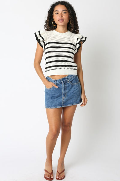 OLIVACEOUS OFF WHITE BLACK ABIGAIL STRIPED TOP