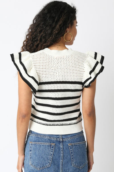 OLIVACEOUS OFF WHITE BLACK ABIGAIL STRIPED TOP