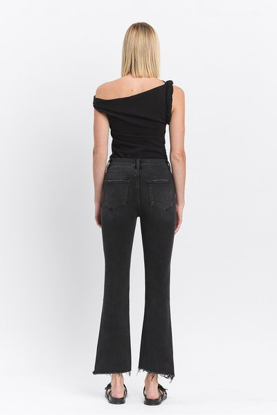 VERVET HIGH RISE RAW STEP HEM CROP FLARE JEANS RAVEN