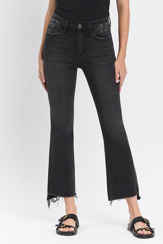 VERVET HIGH RISE RAW STEP HEM CROP FLARE JEANS RAVEN
