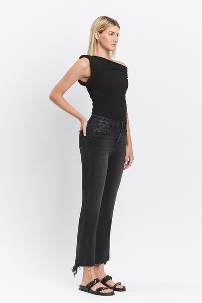 VERVET HIGH RISE RAW STEP HEM CROP FLARE JEANS RAVEN