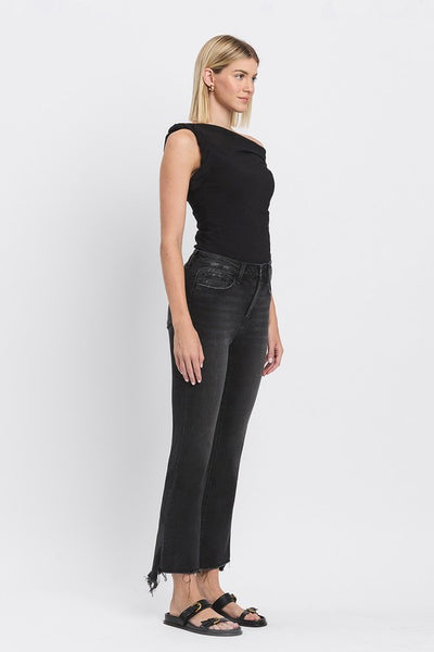 VERVET HIGH RISE RAW STEP HEM CROP FLARE JEANS RAVEN