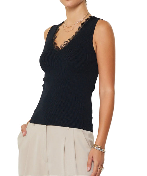 CURRENT AIR BLACK LACE V NECK TANK