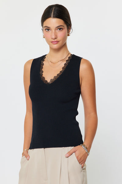 CURRENT AIR BLACK LACE V NECK TANK