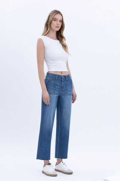 LOVERVET HIGH RISE CROP UTILITY POCKET STRAIGHT JEANS SABRINA