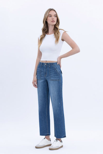 LOVERVET HIGH RISE CROP UTILITY POCKET STRAIGHT JEANS SABRINA