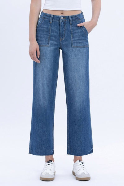 LOVERVET HIGH RISE CROP UTILITY POCKET STRAIGHT JEANS SABRINA
