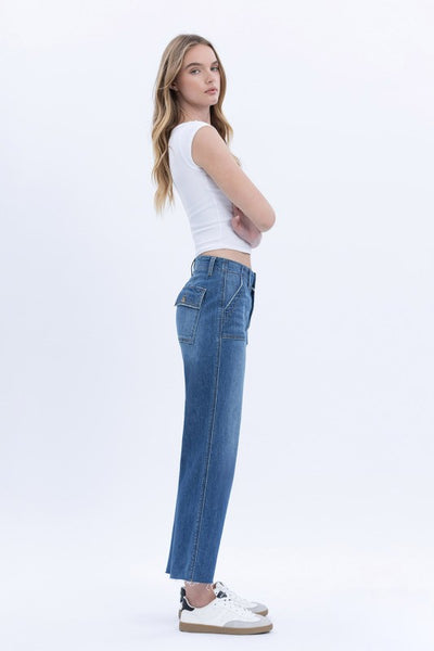 LOVERVET HIGH RISE CROP UTILITY POCKET STRAIGHT JEANS SABRINA