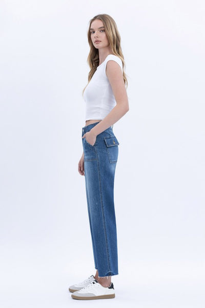 LOVERVET HIGH RISE CROP UTILITY POCKET STRAIGHT JEANS SABRINA