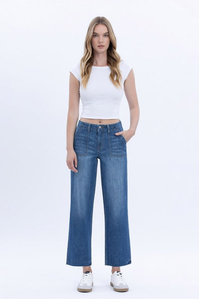 LOVERVET HIGH RISE CROP UTILITY POCKET STRAIGHT JEANS SABRINA