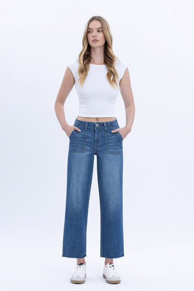 LOVERVET HIGH RISE CROP UTILITY POCKET STRAIGHT JEANS SABRINA