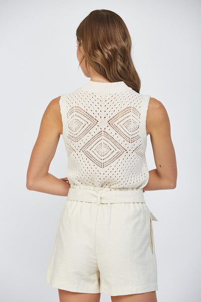 FATE CREAM POINTELLE KNIT SWEATER TANK