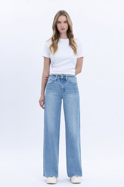 VERVET HIGH RISE CLEAN CUT RAW HEM WIDE JEANS PHOEBE