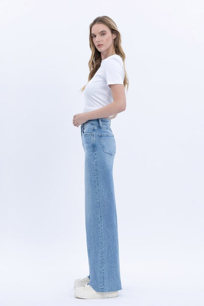 VERVET HIGH RISE CLEAN CUT RAW HEM WIDE JEANS PHOEBE