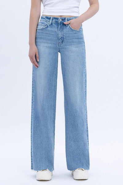 VERVET HIGH RISE CLEAN CUT RAW HEM WIDE JEANS PHOEBE