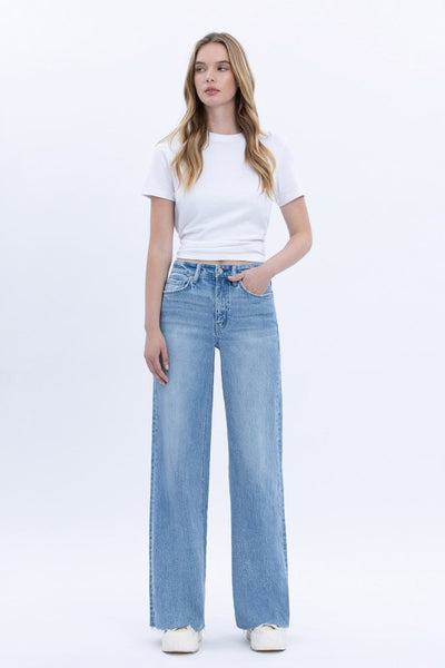 VERVET HIGH RISE CLEAN CUT RAW HEM WIDE JEANS PHOEBE