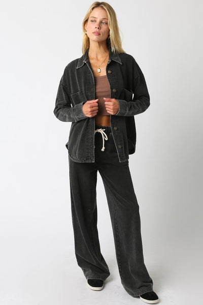 CARLY WASHED BLACK BUTTON DOWN SHIRT