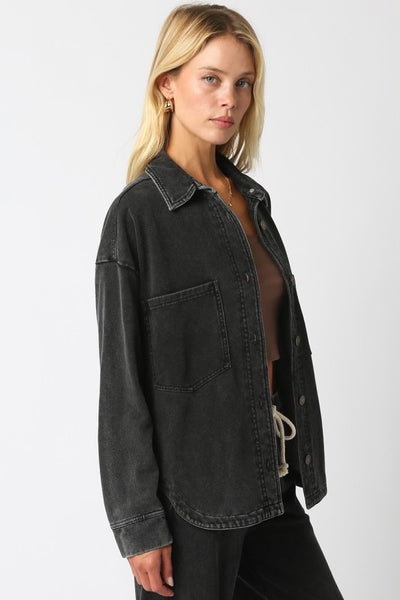 CARLY WASHED BLACK BUTTON DOWN SHIRT