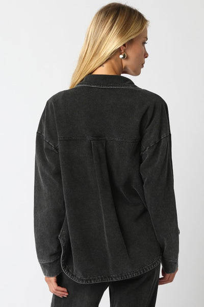 CARLY WASHED BLACK BUTTON DOWN SHIRT