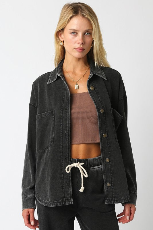 CARLY WASHED BLACK BUTTON DOWN SHIRT