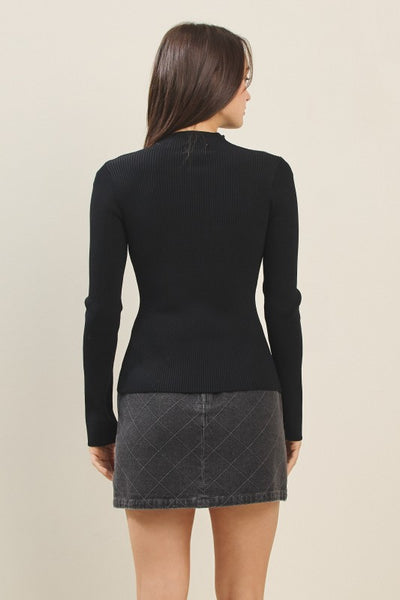 BLACK SEMI SHEER MOCK SWEATER TOP