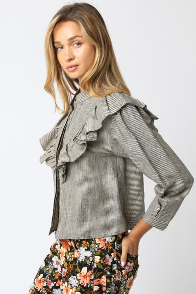 OLIVACEOUS BLACK TAUPE STRIPED BUTTON DOWN
