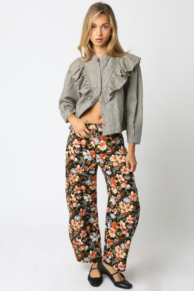 OLIVACEOUS BLACK TAUPE STRIPED BUTTON DOWN