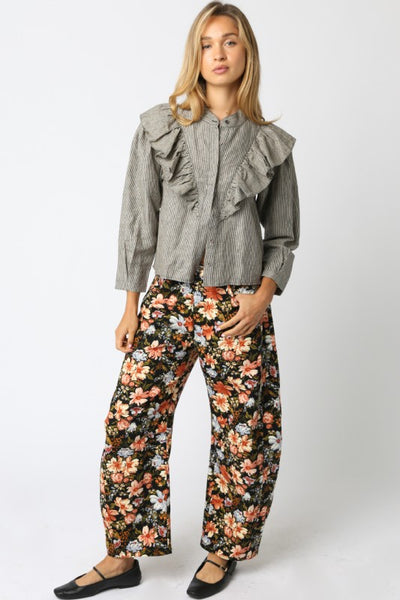 OLIVACEOUS BLACK TAUPE STRIPED BUTTON DOWN