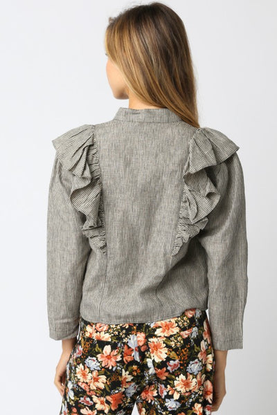 OLIVACEOUS BLACK TAUPE STRIPED BUTTON DOWN