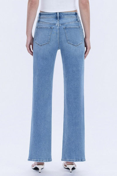LOVERVET HIGH RISE DISTRESSED HEM SLIM WIDE JEANS GREER
