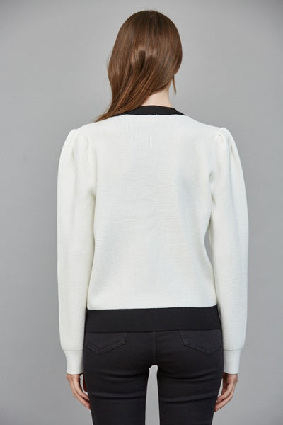 FATE CREAM BLACK BOW FRONT CARDIGAN