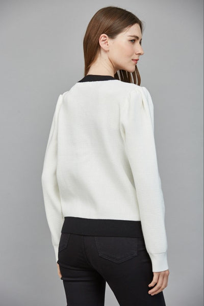 FATE CREAM BLACK BOW FRONT CARDIGAN