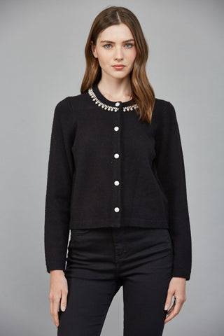 FATE BLACK PEARL RHINESTONE CARDIGAN