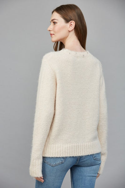 FATE LIGHT PINK JEWEL BOW FUZZY SWEATER