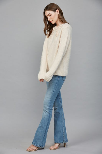 FATE LIGHT PINK JEWEL BOW FUZZY SWEATER