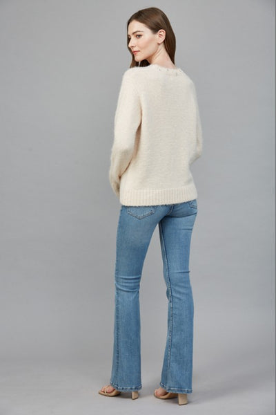 FATE LIGHT PINK JEWEL BOW FUZZY SWEATER