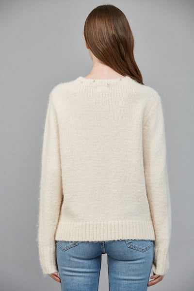 FATE LIGHT PINK JEWEL BOW FUZZY SWEATER