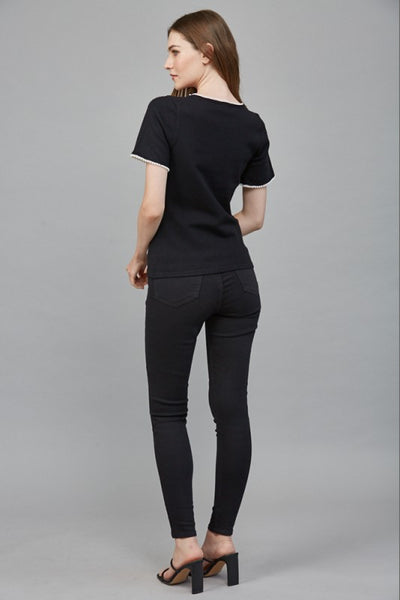 FATE BLACK PEARL TRIM DETAIL SWEATER