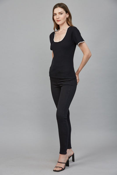 FATE BLACK PEARL TRIM DETAIL SWEATER